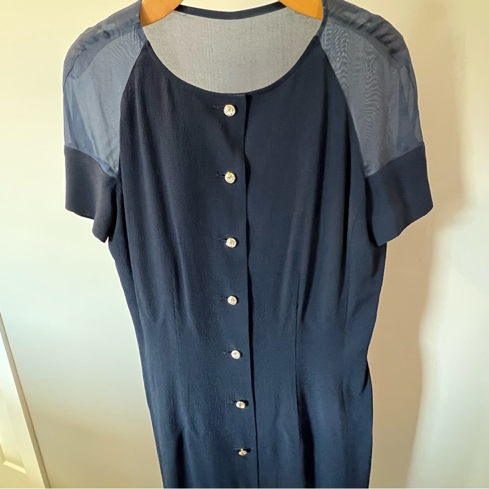 Valentino Miss V Vintage 1980s Navy Pencil Dress SZ 44 Medium - Picture 7 of 9